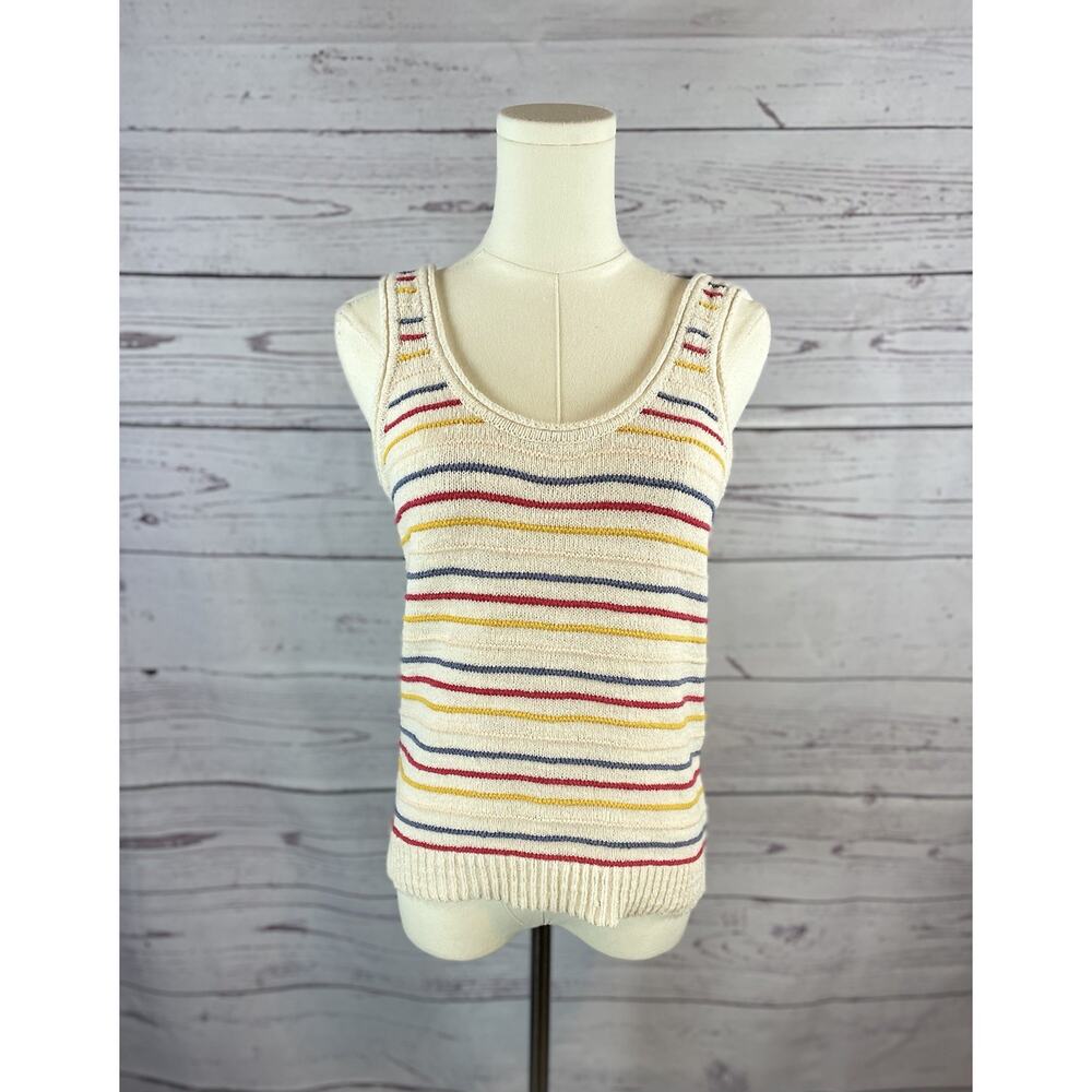 Madewell Knit Striped Crop Tank Top Sleeveless Sweater Cream Multicolor Size S
